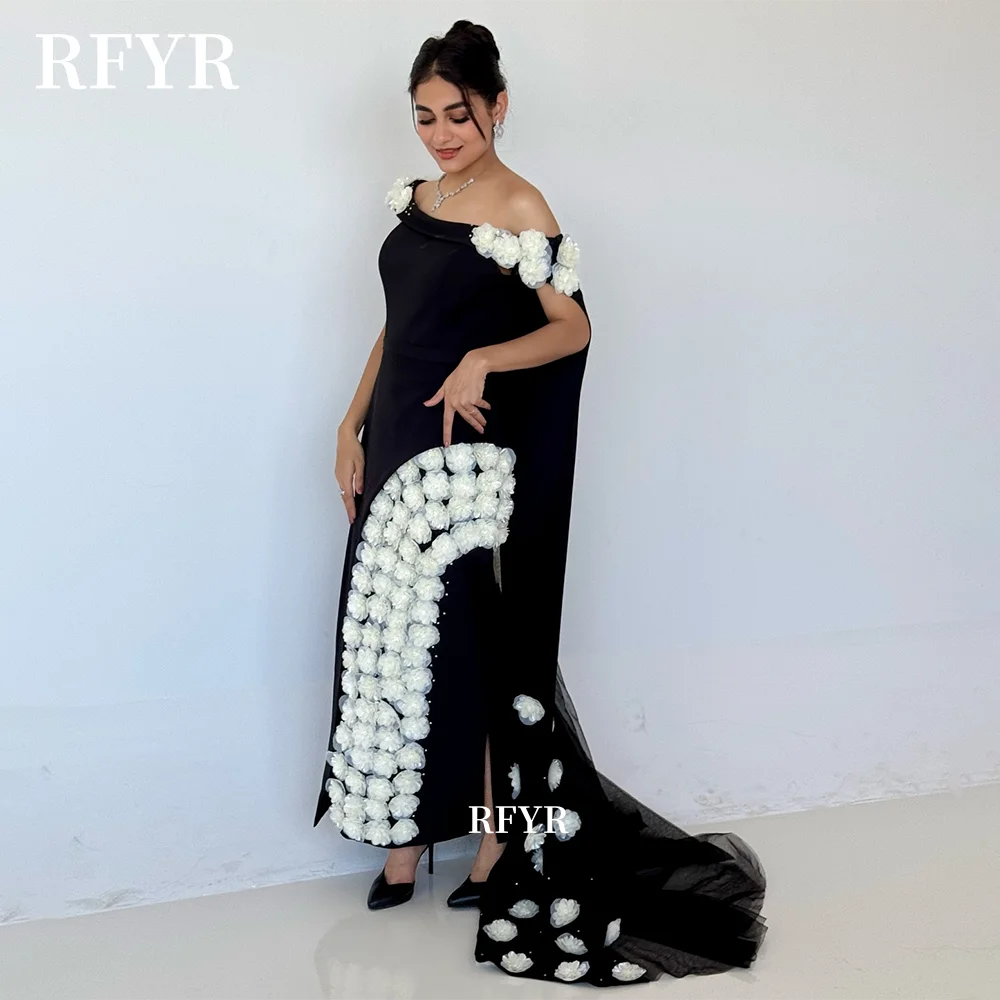 

RFYR Off Shoulder Prom Dress 3D Flowers Party Dress Back Train Luxury Wedding Party Dress for Arabic Women Customized