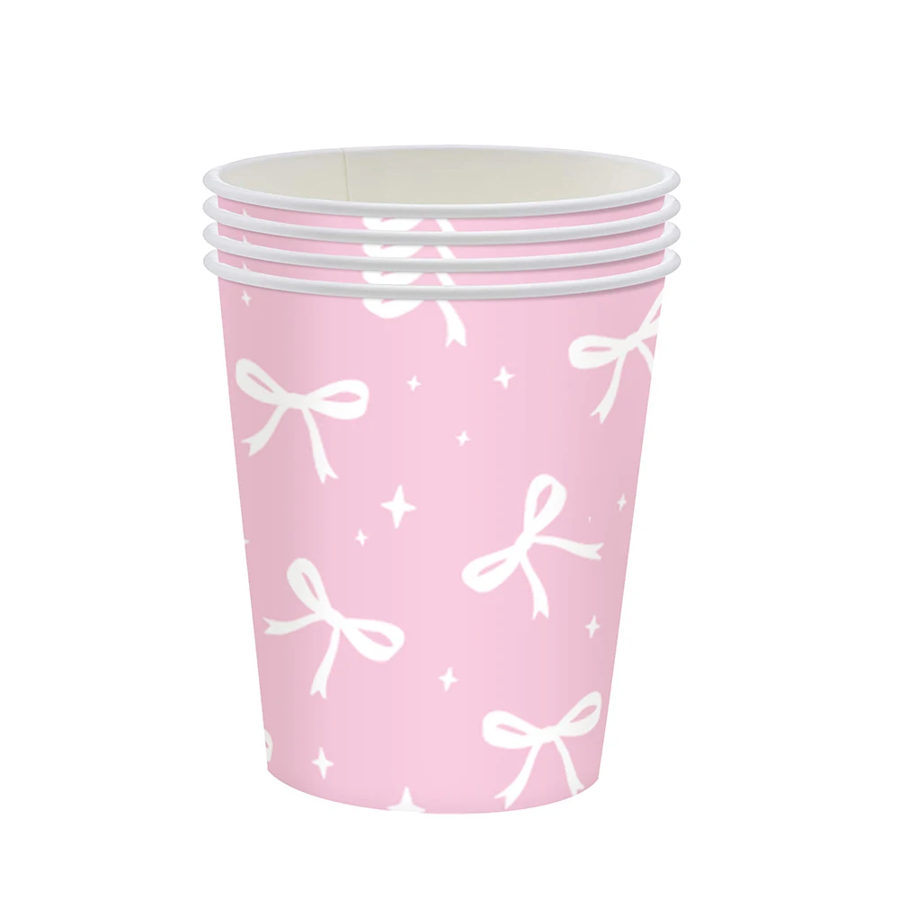10/20/30/50 stücke Bogen Pappbecher Einweg Rosa Weiß Papier Trinkbecher Coquette Geburtstag Hochzeit Party baby Dusche Dekorationen – Detail 2