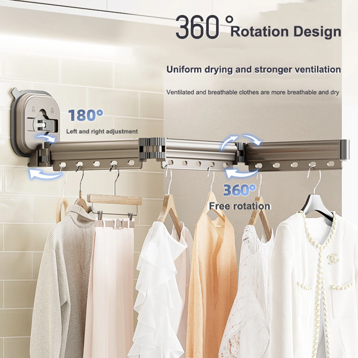 1pc Aluminum Alloy Folding Drying Rack, No punching drying rack, suction cup drying rack, clothes dryer Invisible Hanging