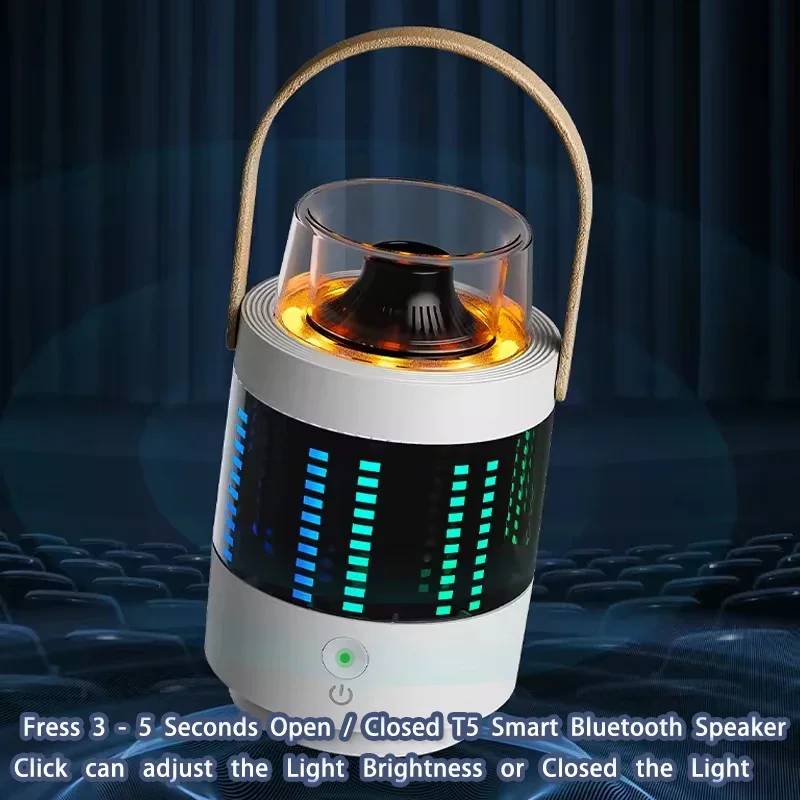 Portable Mini BT Speaker T5 Fashion Bluetooth Audio with Spectrum Display App Control FM Radio Alarm Clock RGB Night Light