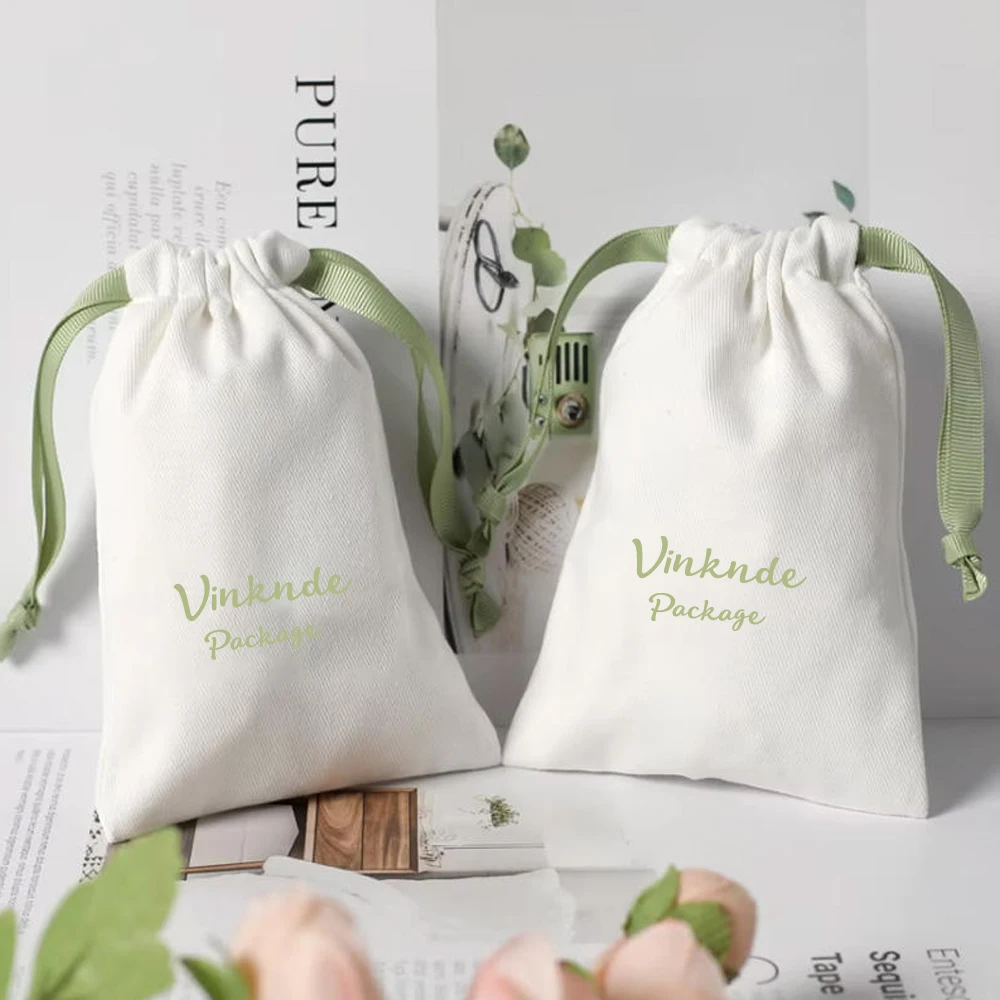 

Custom Logo Jewelry Storage Cotton Bag white Linen Cotton Drawstring Organizer Pouches Wedding Earring Ring Stud Packaging Dust