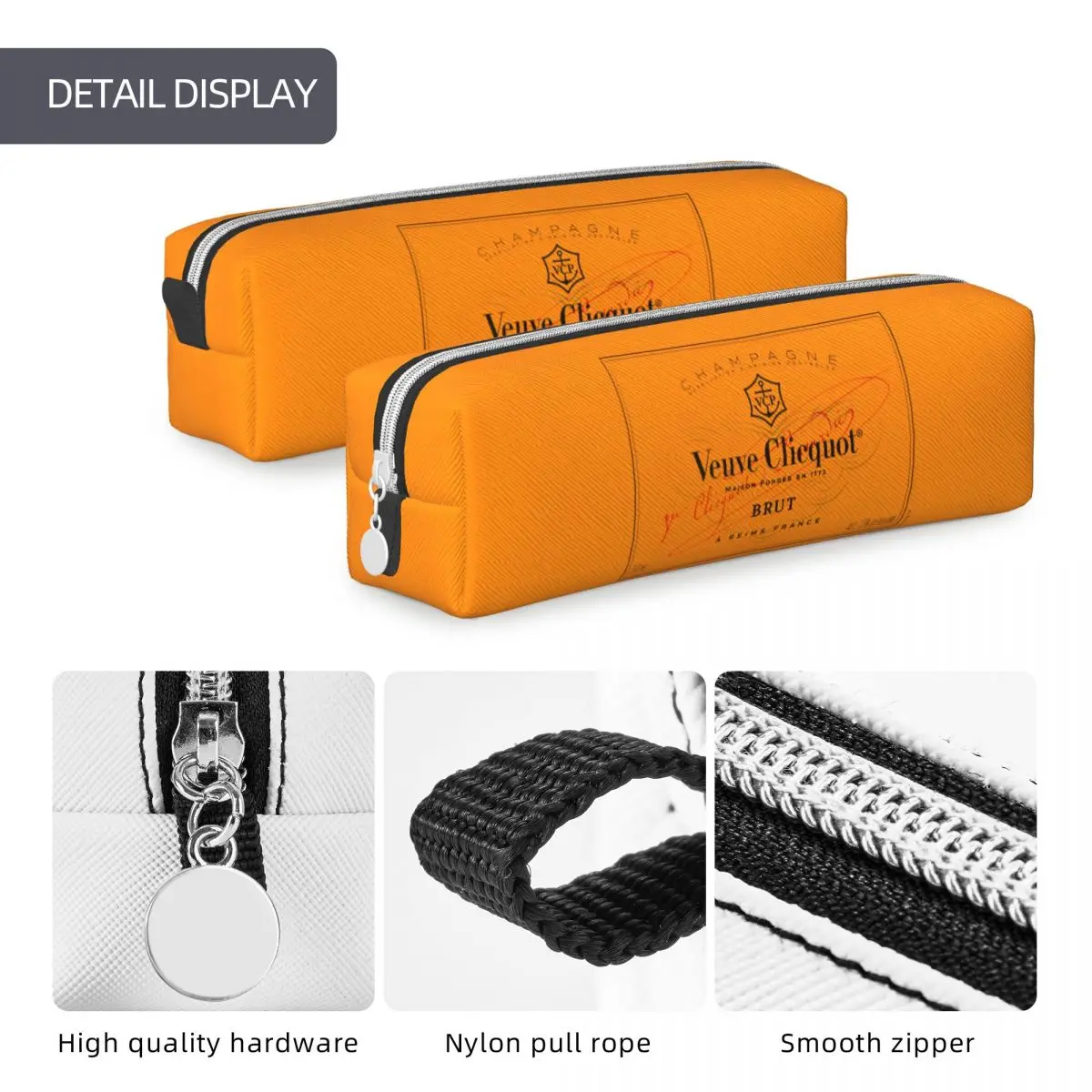 Champagne Orange Pencil Case Veuves Clicquots Pen Box Bags Student Large Storage Students School Cosmetic Pencil Box