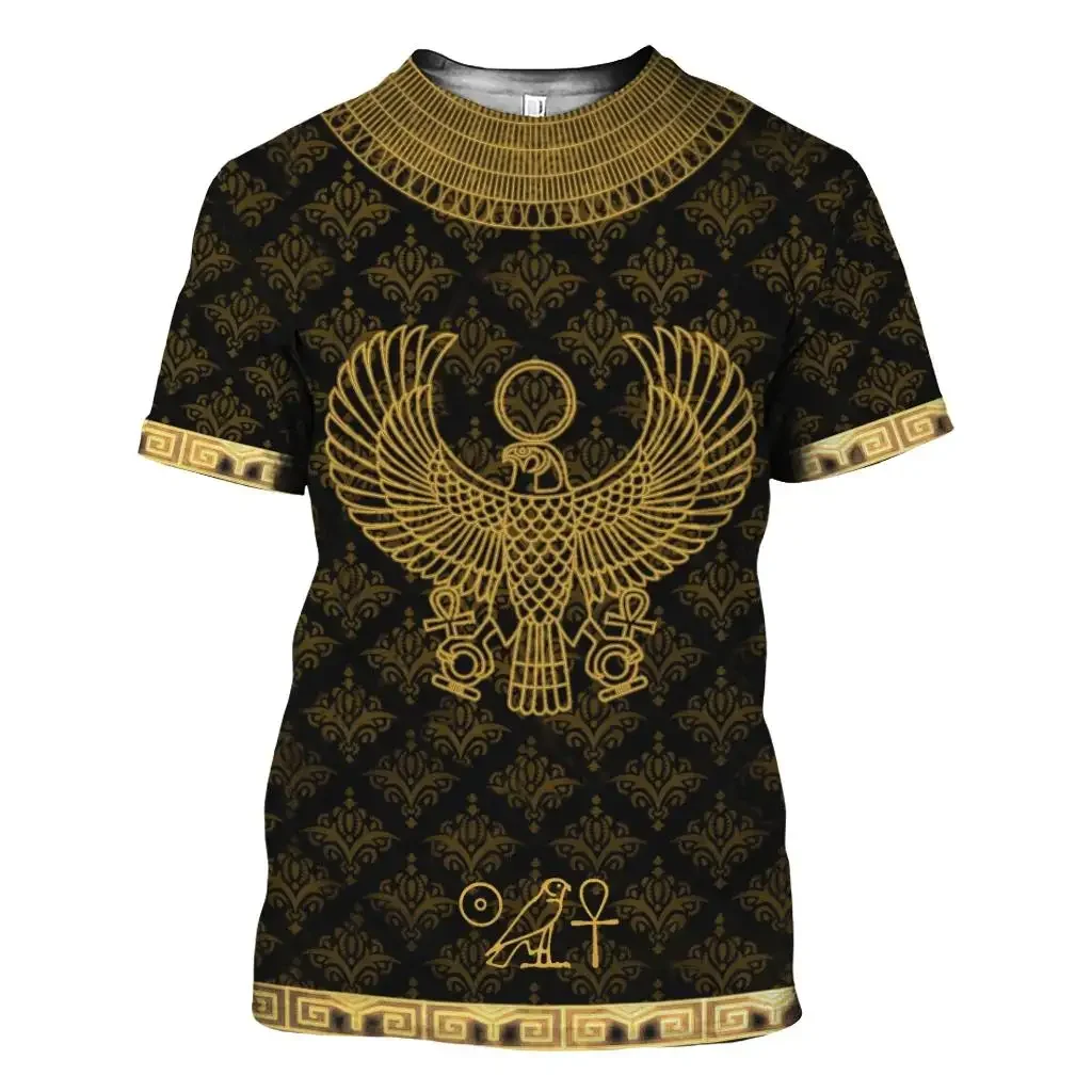 Fashionable Egyptian Wind Pictures For Men\'s T-Shirts Trend Digital Printing Casual Round Neck Short Sleeved Tops