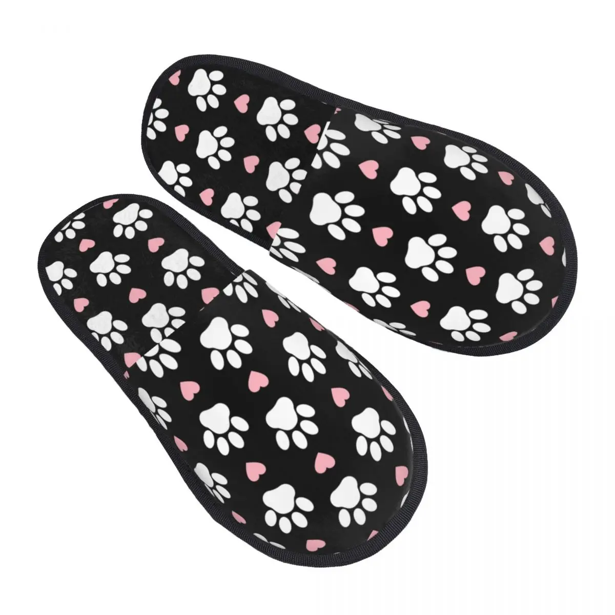 Pattern Of Paws White Dog Paw Paw Soft Scuff Memory Foam Slippers Women Pretty Pink Hearts Puppy Bedroom House Shoes