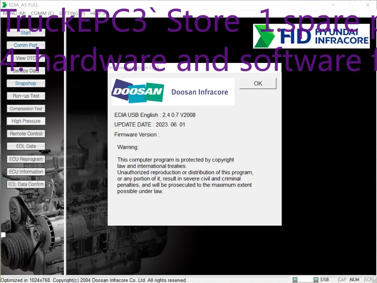

TruckEPC3 Doosan eDoctor Diagnostic Engine Diagnostic 2.4.0.7 (EDIA) 2023, пакет программного обеспечения для грузовиков и автобусов + брегарь