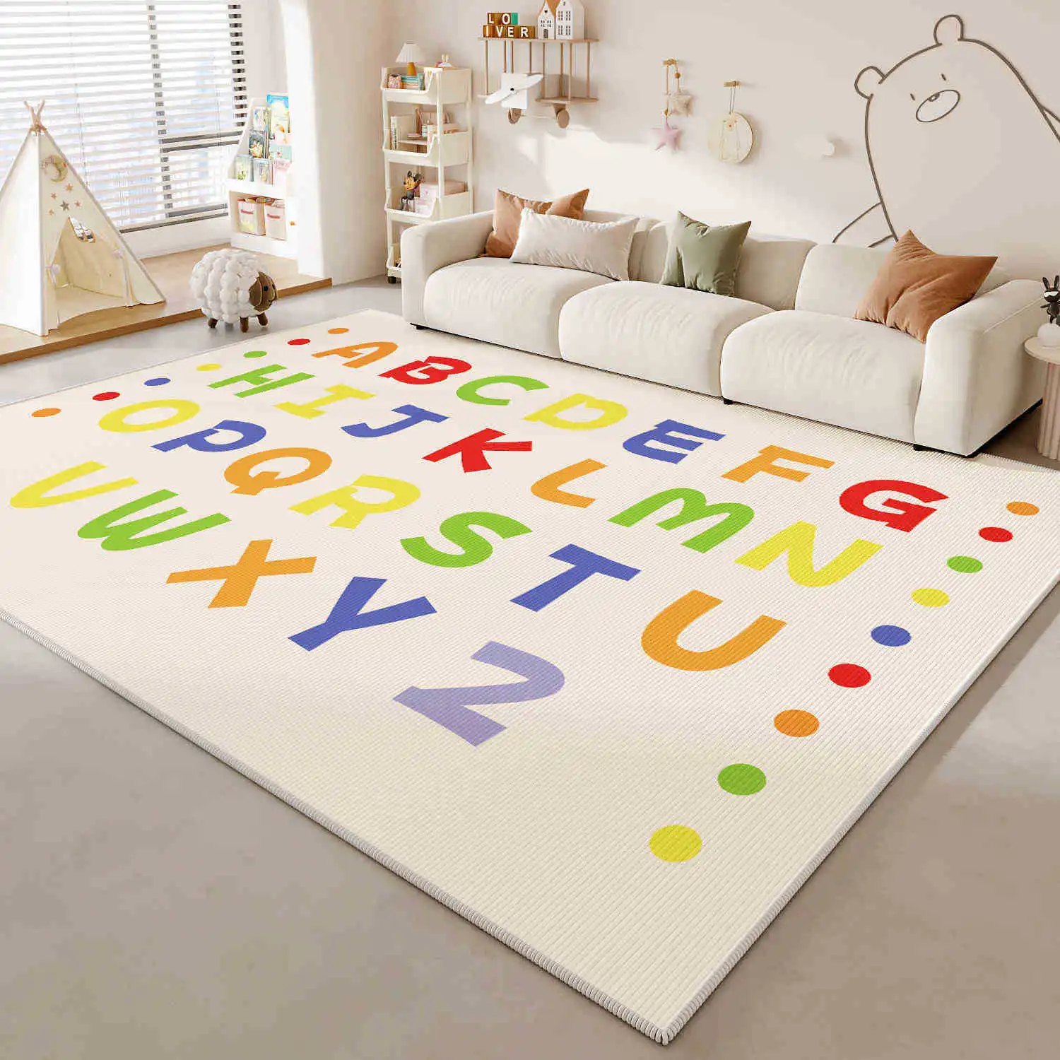 VIKAMA ABC Alphabet Letters Kids Play Mat, Educational Learning Rug, Non Slip Washable Soft Crystal Velvet Area Rug for Playroom