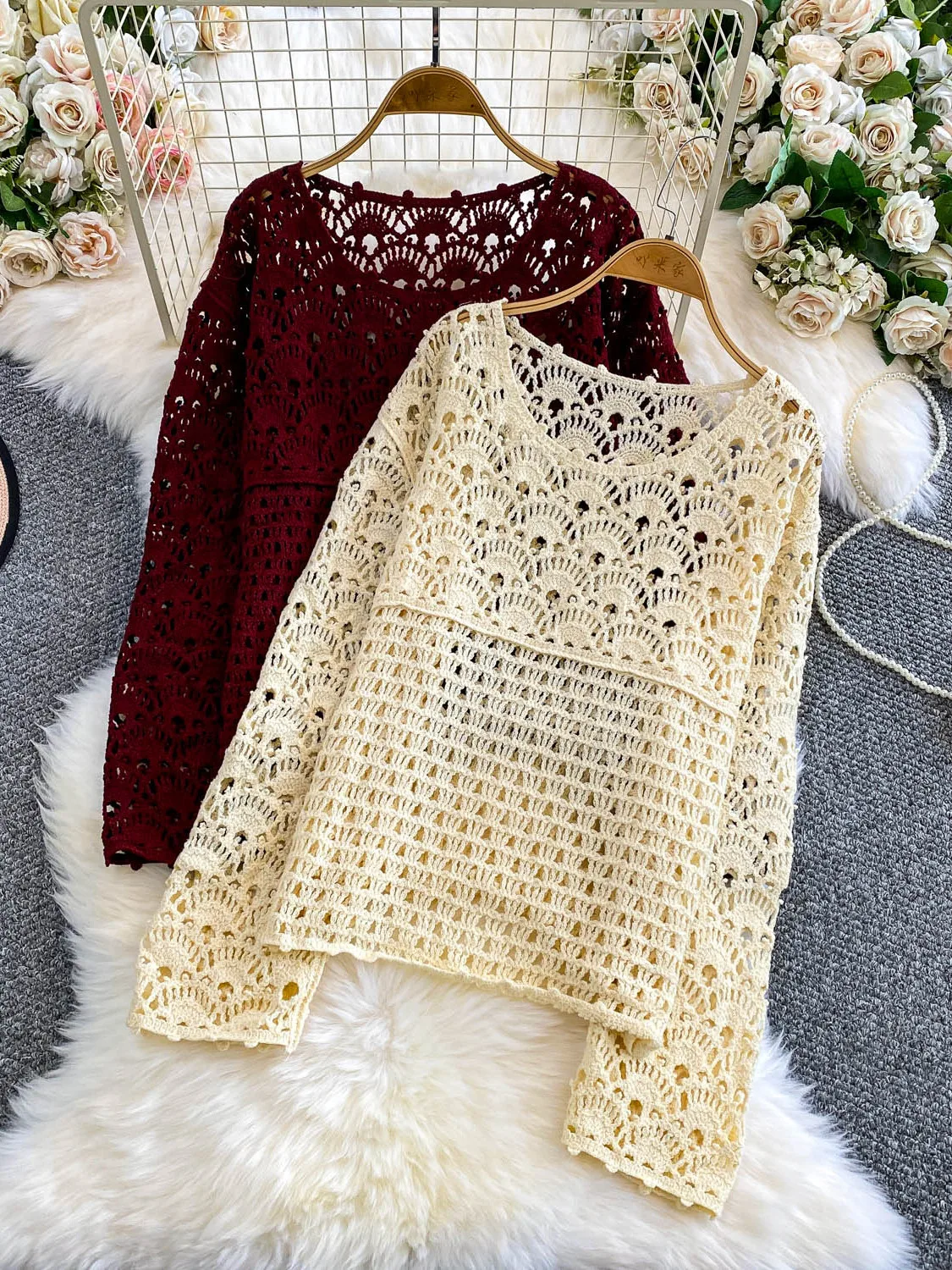 

Женский вязаный топ с вырезами, весенне-осенний Ele, удивительная свободная утягивающая верхняя одежда, длинная круглая одежда Ne C...