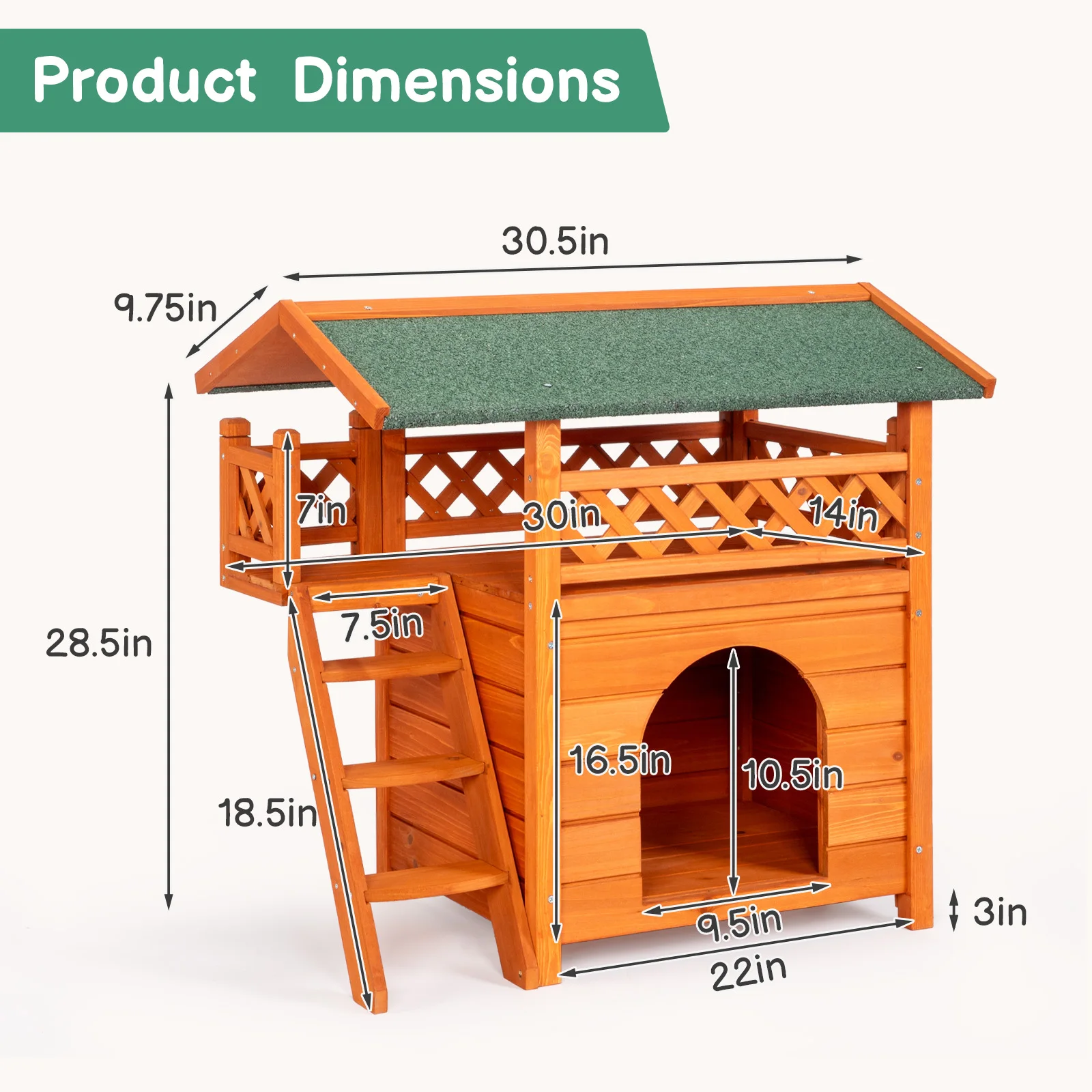 77 * 49 * 74cm 2-layer fence, green asphalt roof, cat house, orange red+green