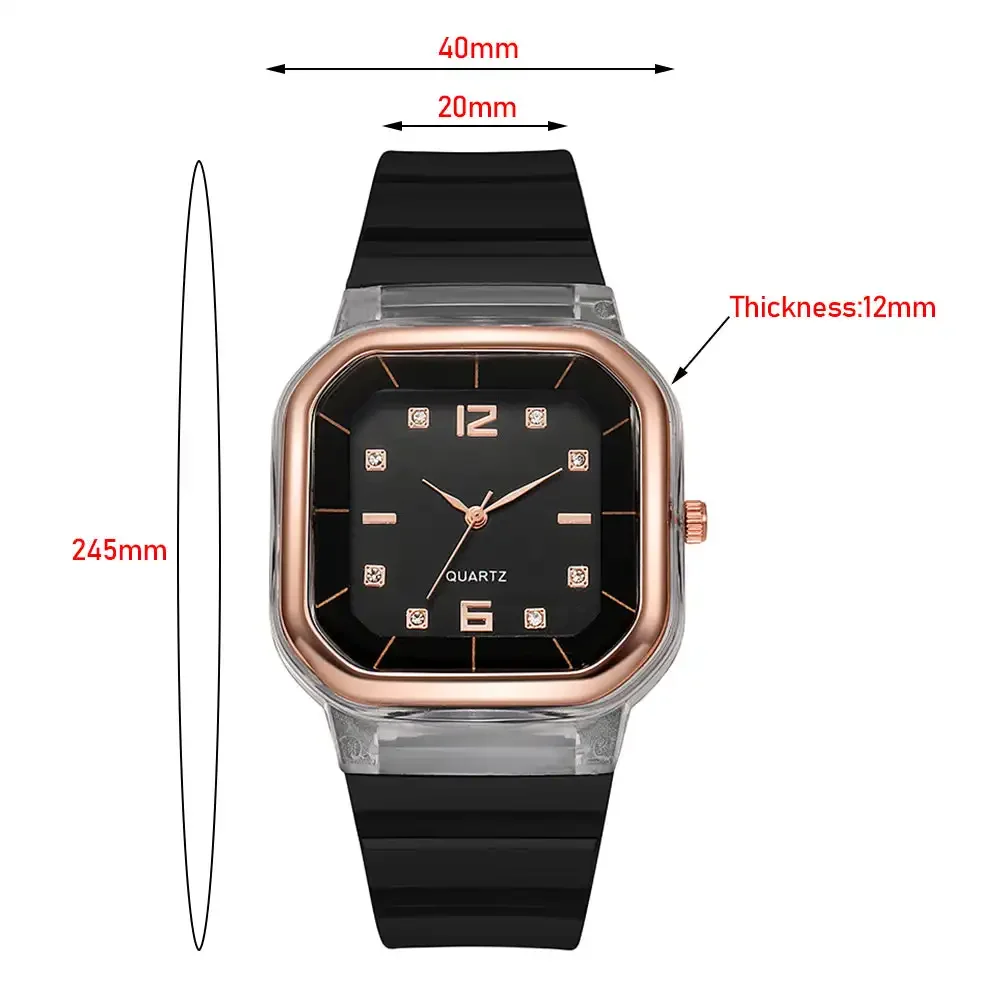 Simple Fashion Silicone Square Watch Large Dial Students Women\'s Watch Multi Color Rhinestone Wristwatches Gift for Women reloj