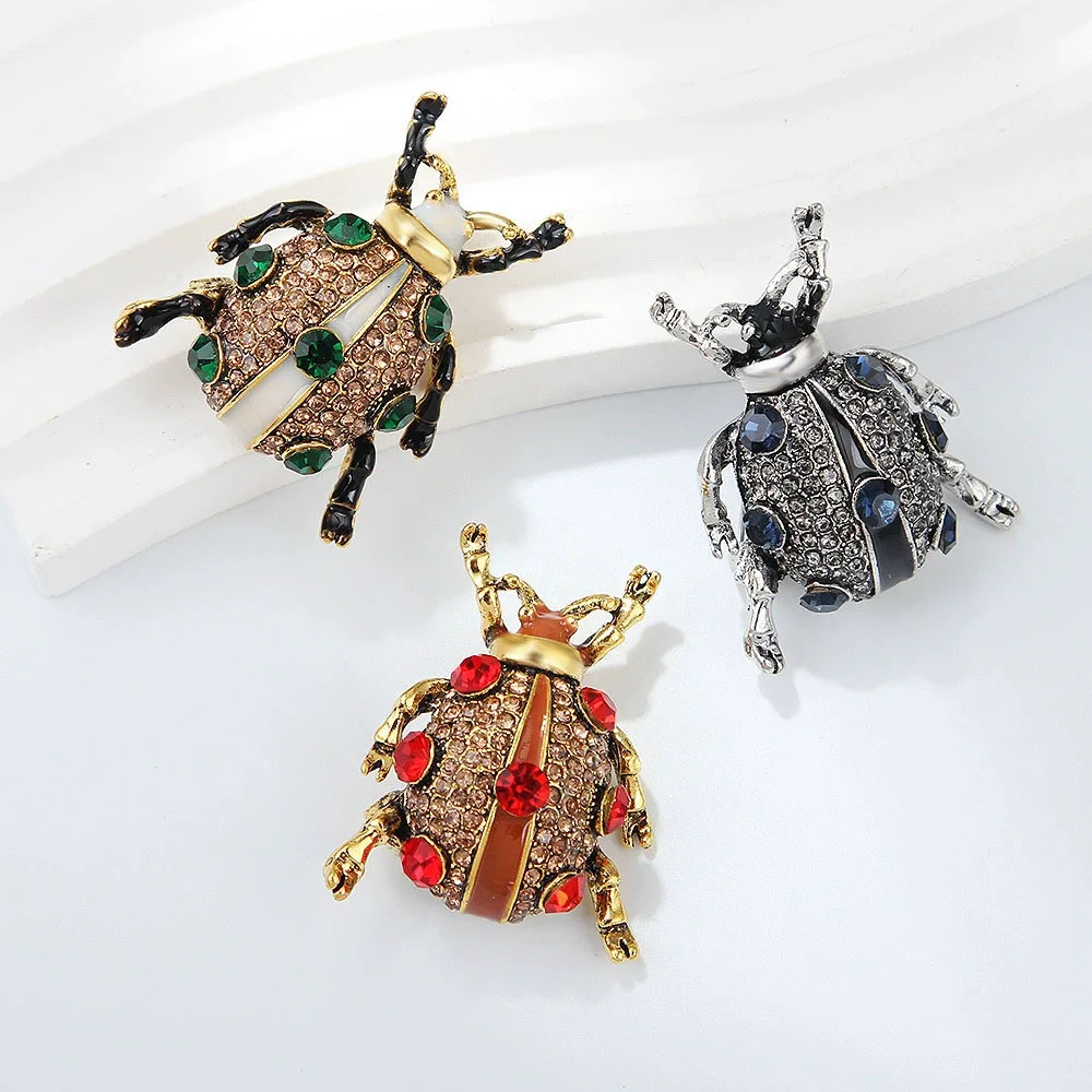 Vintage Rhinestone Ladybug Brooch Crystal Insect Beetle Brooch Pin Women Fashion Jewelry Accessory