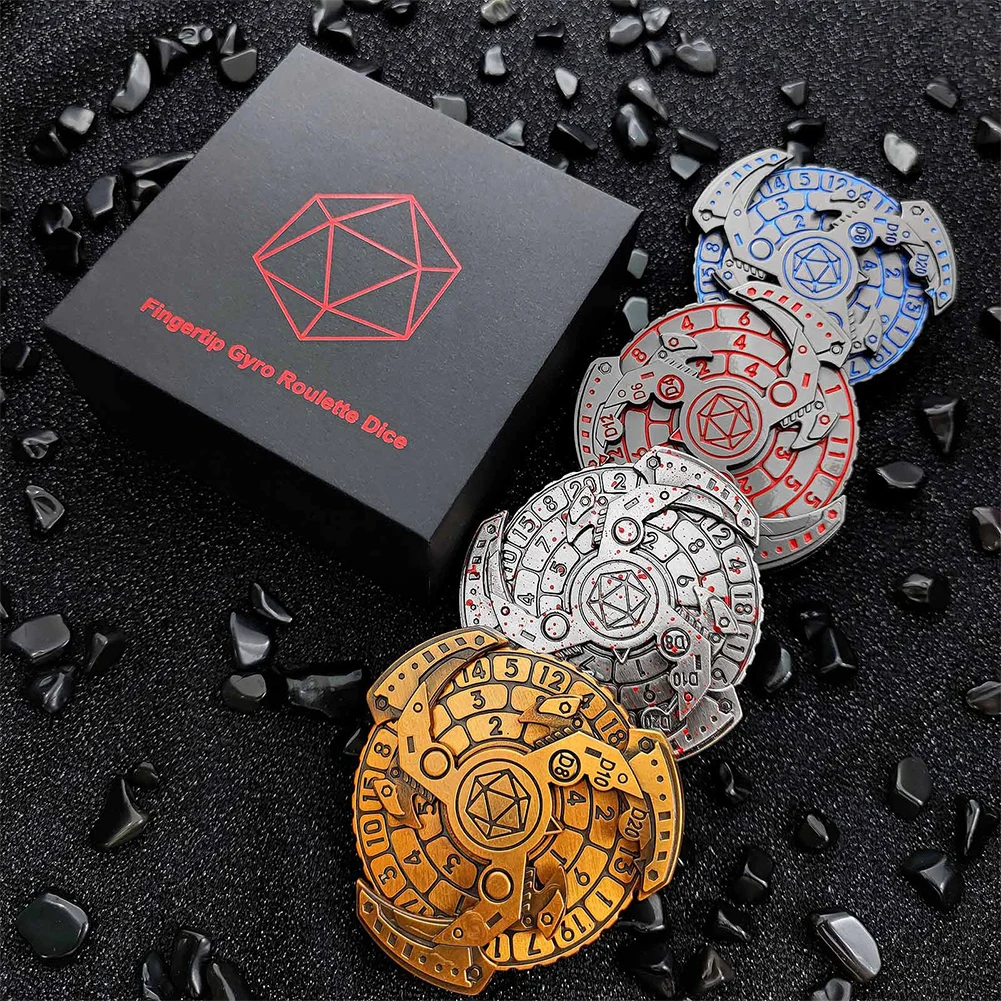 7-in-1 Fingertip Gyro Roulette DND Dice Metal Mechanical Rotating Fingertip Gyro Spinner Dice for Dungeon and Dragon Pathfinder