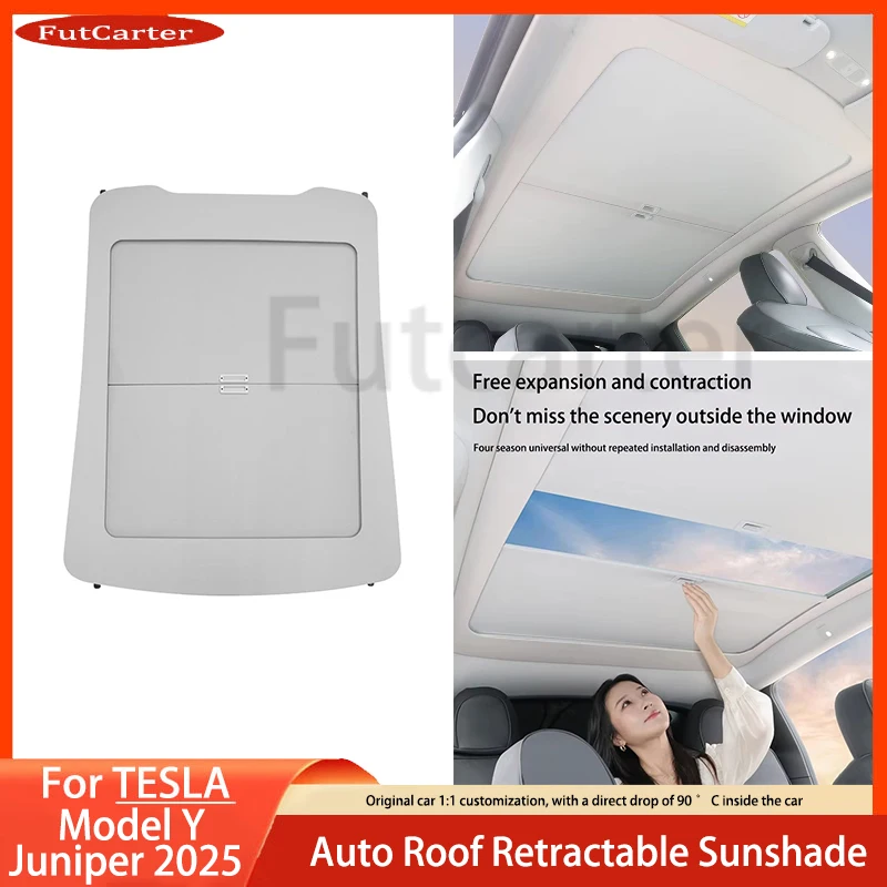 For Tesla Model Y Juniper 2025+ Upgrade Scroll Sunroof Sunshade Roof UV Protection Retractable Sun Visor Interior Accessories