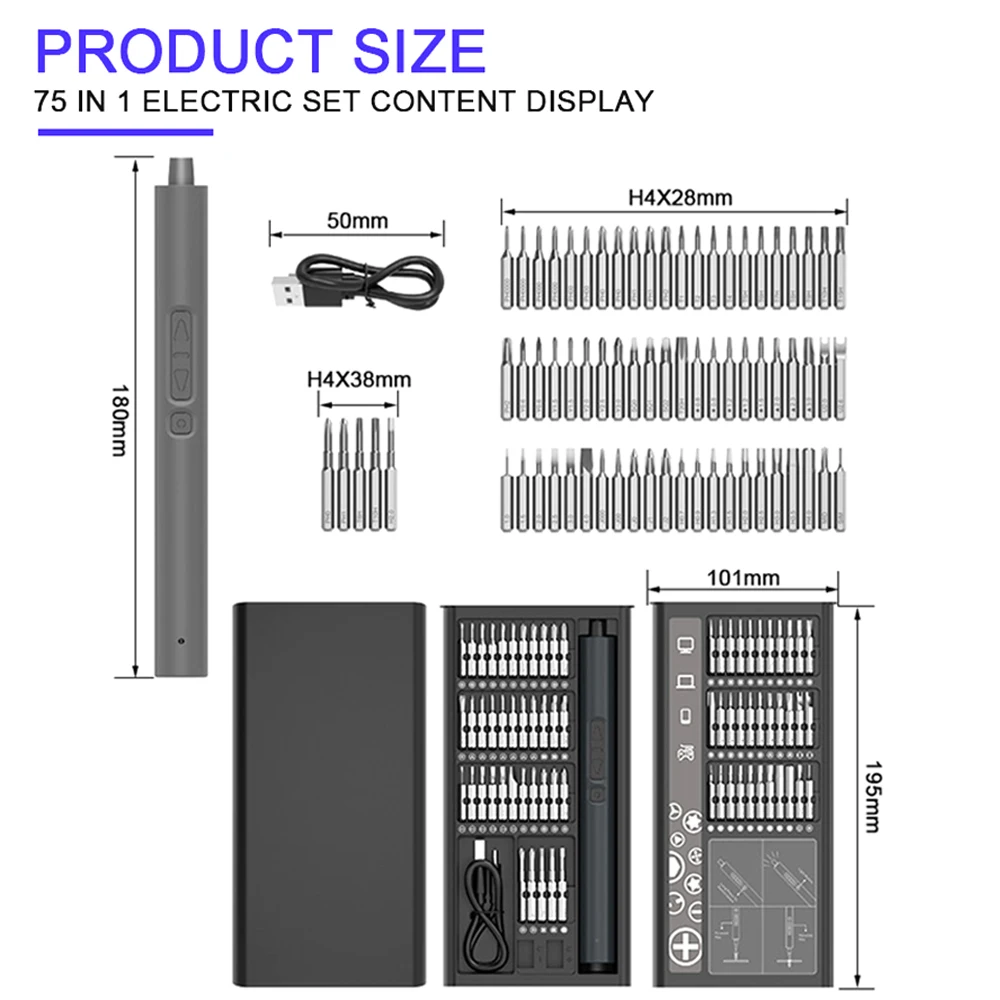 75 In 1 Electric Screwdriver Set Electric Screwdriver Mini Portable Straight Pole Electric Screwd Rechargeable Repair Tools Kit