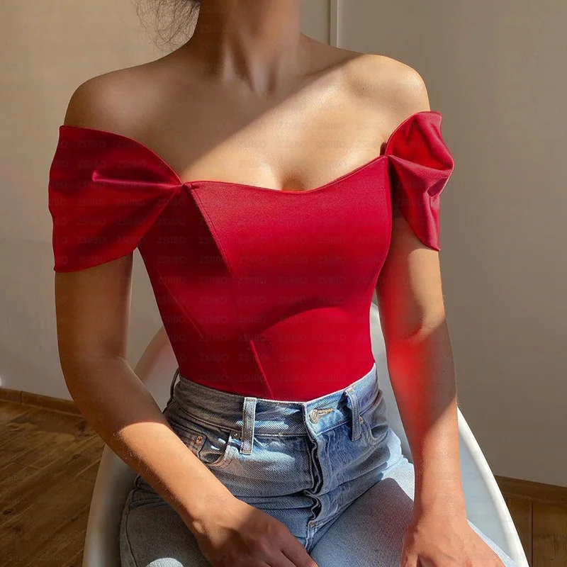 Elegant Temperament Square Collar Shoulder Fishbone Slim Casual Vest Sexy Corset Summer Solid Color Concise Off Shoulder Tanks