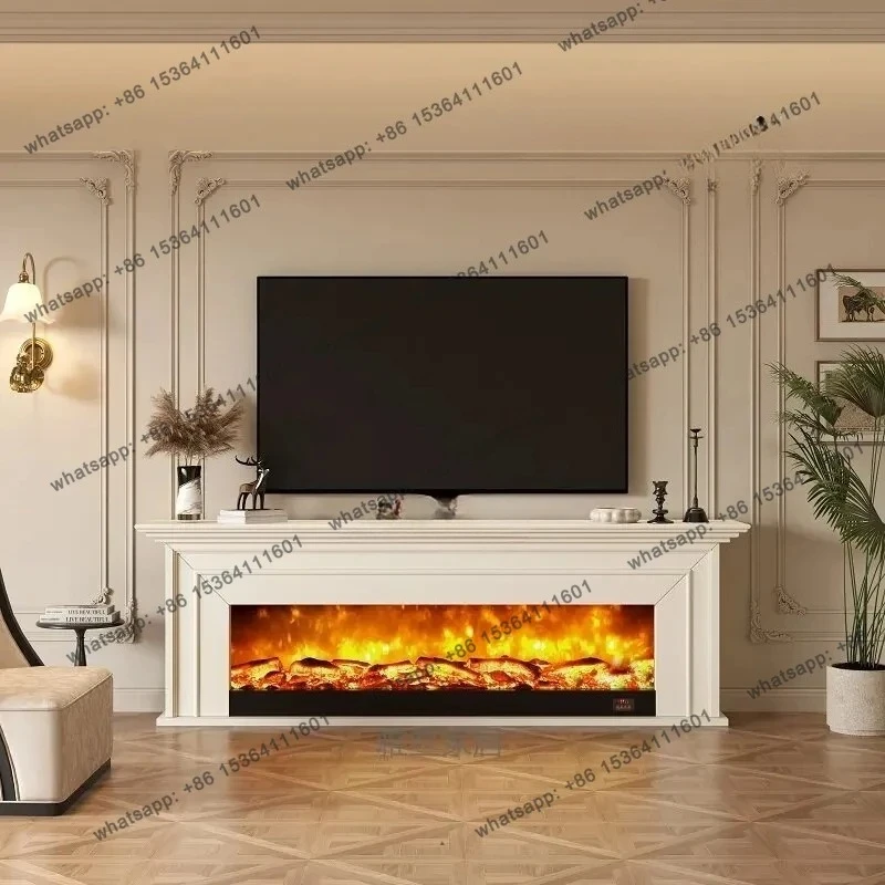 American simple fireplace decorative cabinet French living room light luxury background wall TV cabinet solid wood porch cabinet