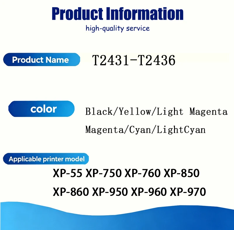T2431XL-T2436XL 24XL Ink Cartridge With High Quality Compatible For Epson XP-55 XP-750 XP-760 XP-850 XP-860 XP-950 XP-960 XP-970