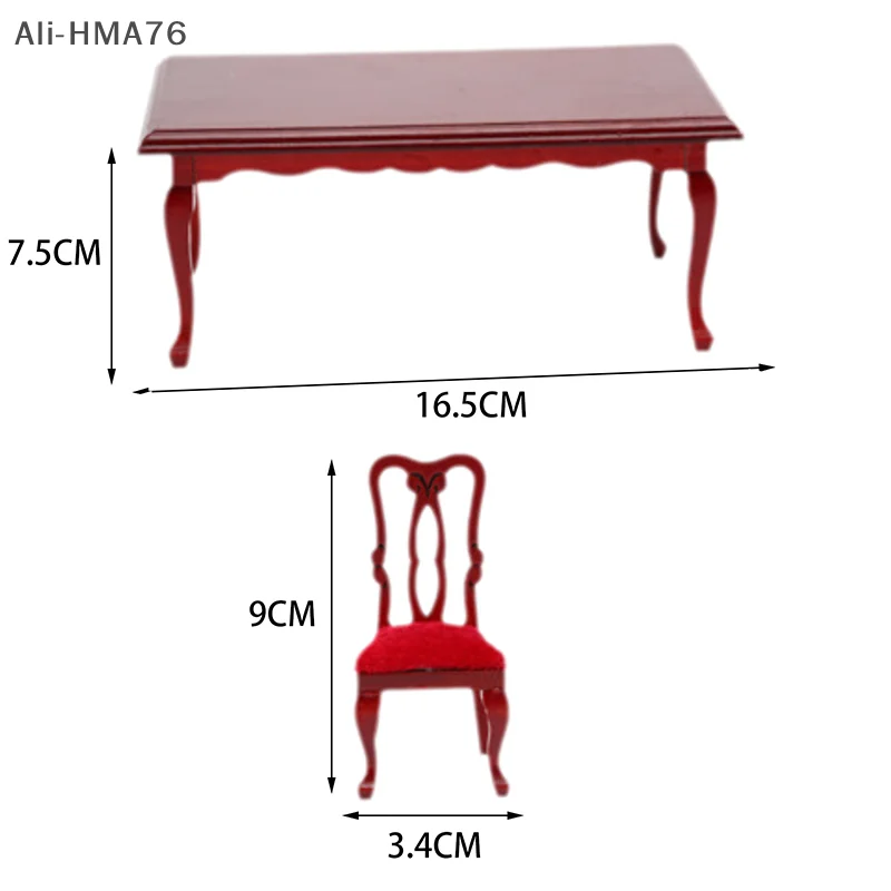 1 Pc 1:12 Dollhouse Miniatures Furniture Retro Wooden Dining Table and Chair Toy for Children Dollhouse Decoration Accessories