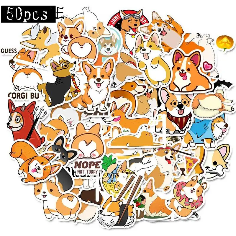 10/30/50PCS Cartoon Welsh Corgi Pembroke Stickers Cute Animals Dog DIY Moto Car Suitcase Laptop Skateboard Graffiti Sticker F5