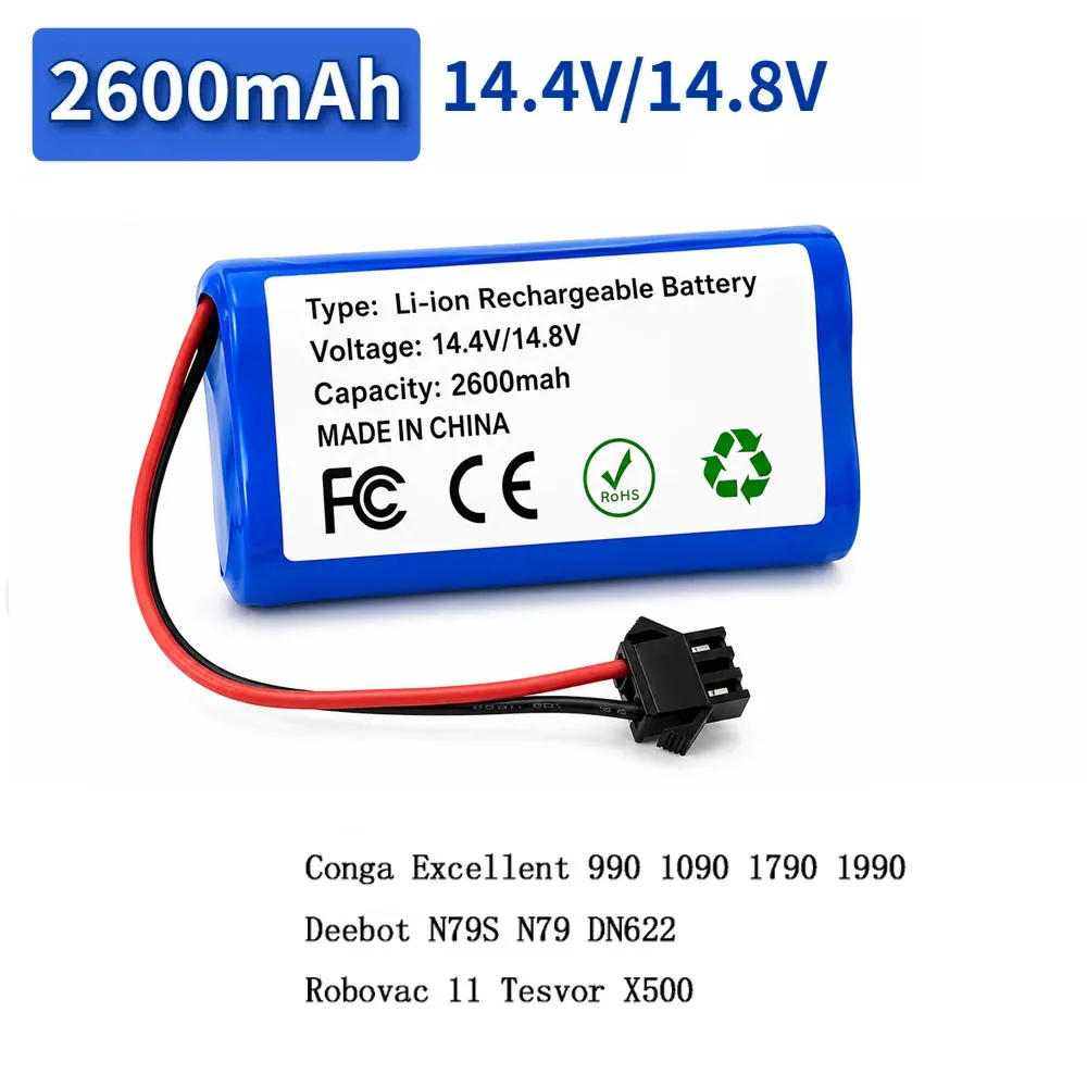 14.4V 2600mah Lithium Battery Compatible with ILIFE A4 Conga Excellent 990 Haier Xshuai HXS-C3 Robot Vacuum Cleaner