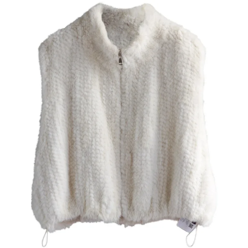 

2025 imported mink woven fur vest stand-up collar silhouette woven mink vest fashion fur jacket