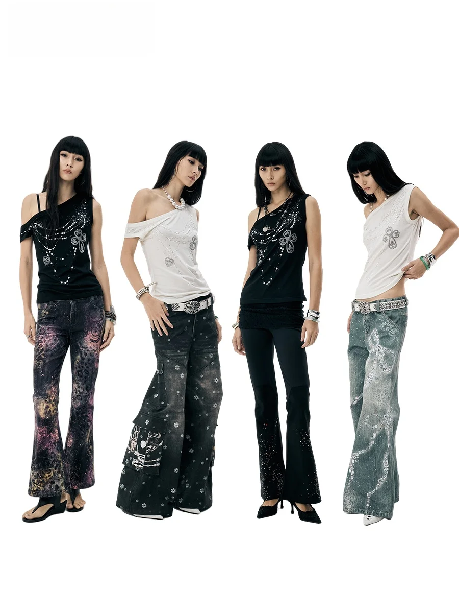 

Летний повседневный топ Faychui с открытыми плечами, украшенный жемчугом и блестками, свободного кроя, с эффектом похудения