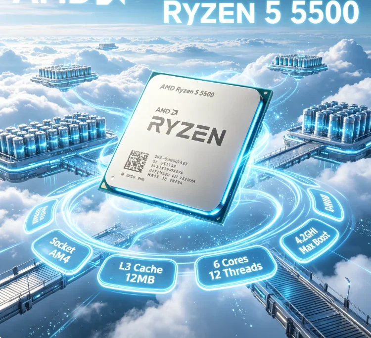Processeur de bureau AMD Ryzen 5 5500, 6 cœurs, 12 threads, socket AM4, jusqu'à 42 GHz, 16 Mo de cache L3, 65 W, processeur gaming sans ventilateur