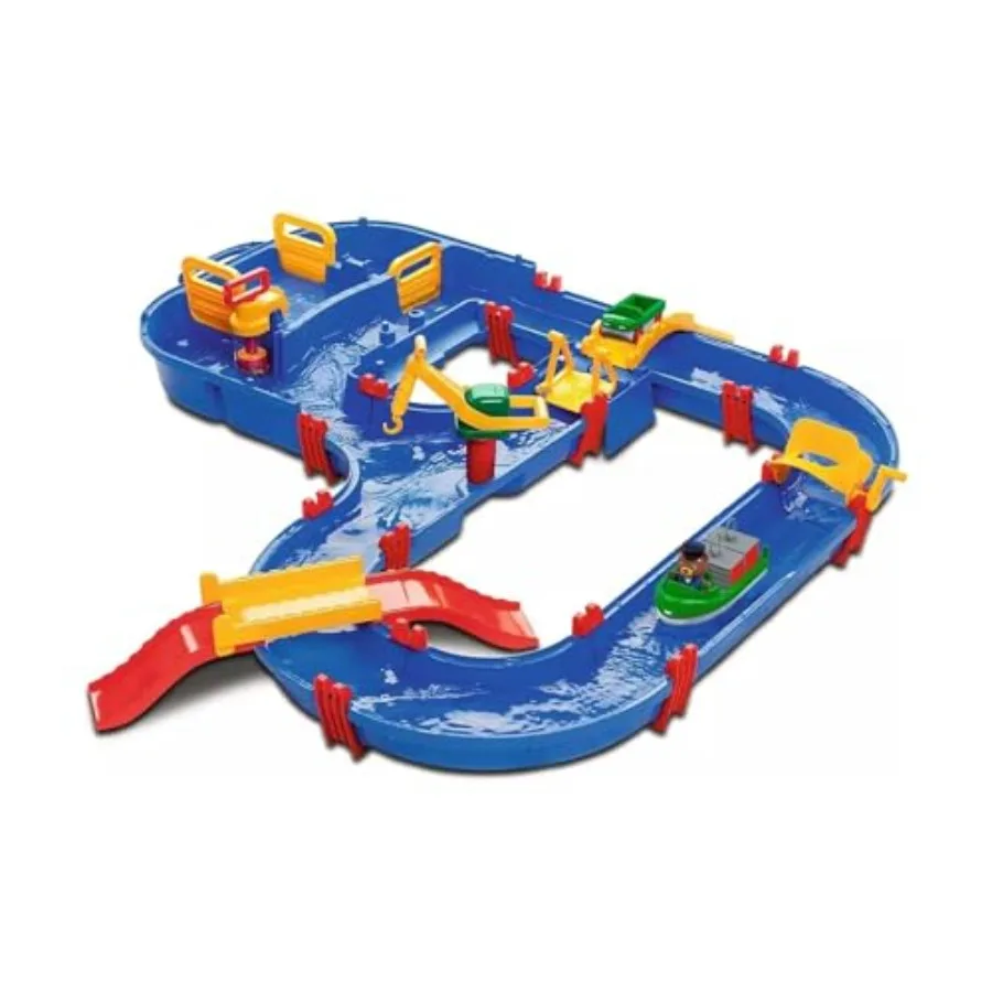 

MegaBridge Water Playset for outdoor use made of durable BPA-free plastic blue and yellow features interconnected bridges and s