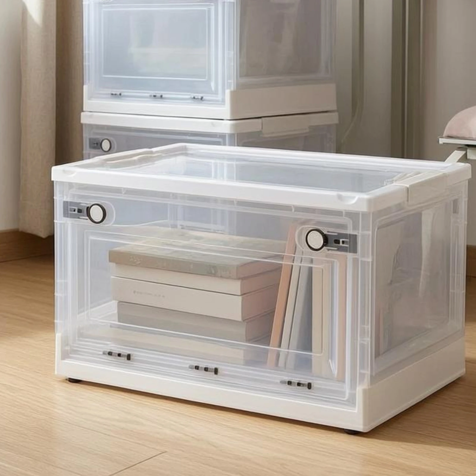 Front-Opening Storage Box Top Lid Folding Storage Box Transparent Foldable