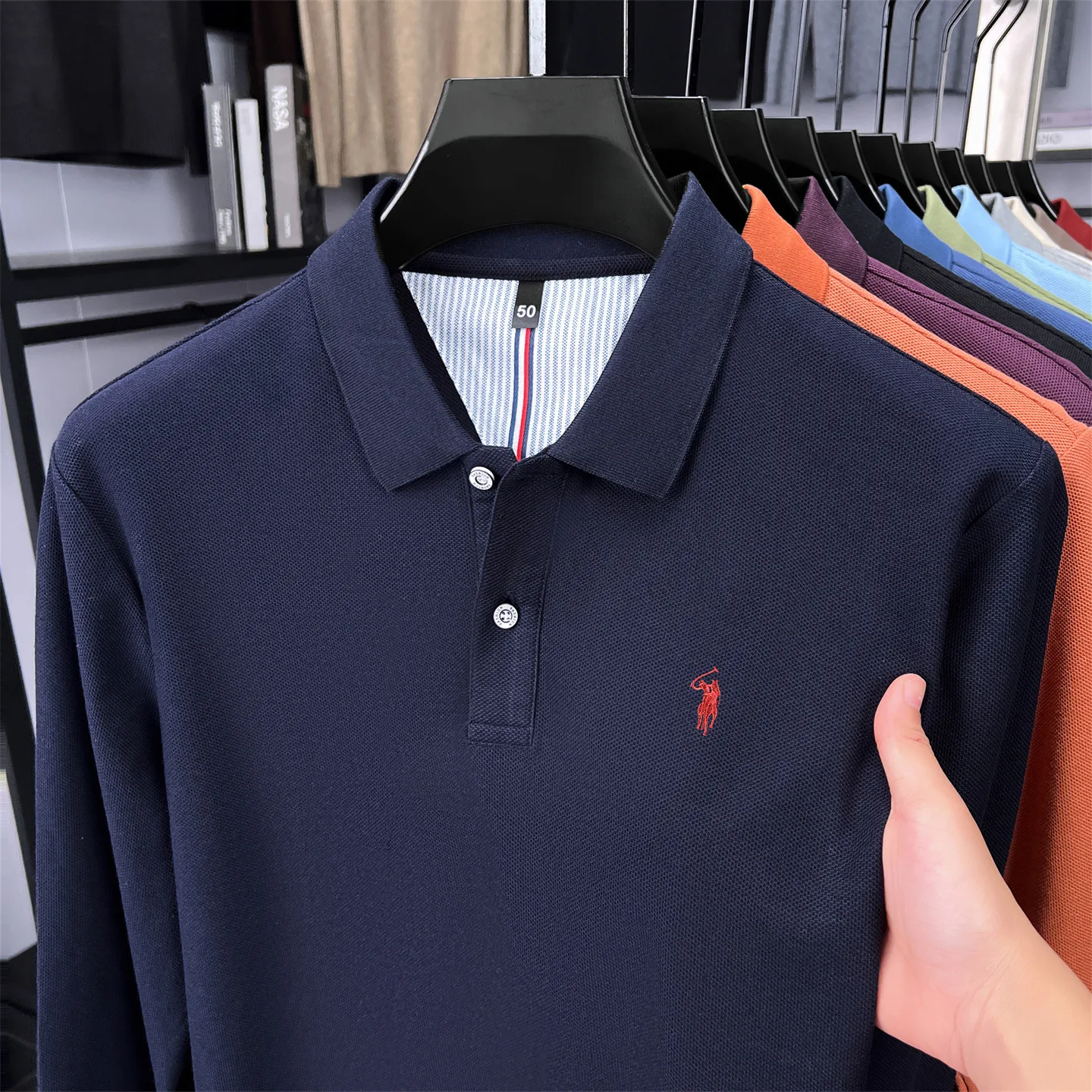 High end brand 100% cotton long sleeve polo shirt men luxury fashion pony embroidery Paul's new business leisure lapel T-shirt