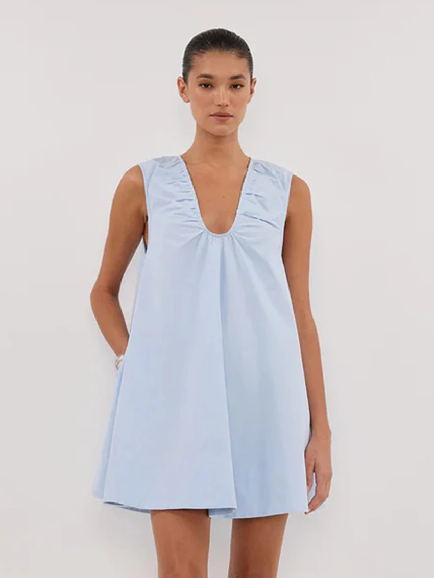 

Marthaqiqi Cotton Women Nightwear Sexy V-Neck Sleepwear Sleeveless Pyjamas Tank Top Pajamas Casual Mini Dress Loose Home Clothes