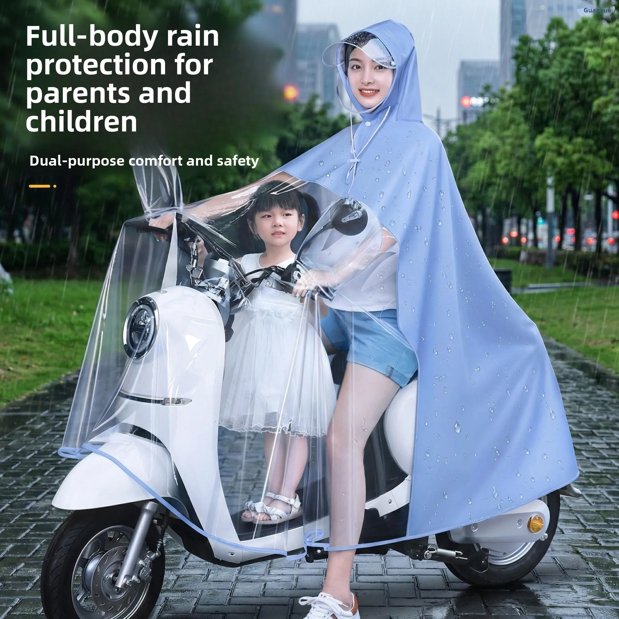 

Long Transparent Raincoat for Vehicle Dual-Purpose Adult And Child Full-Body Rainwear Breathable Macaron Colored One...