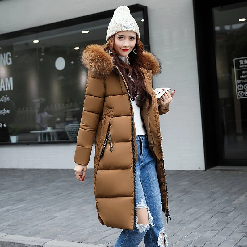 Abrigo largo con capucha para mujer, parka cálida de piel grande, chaqueta de algodón, ropa de invierno, novedad de 2024