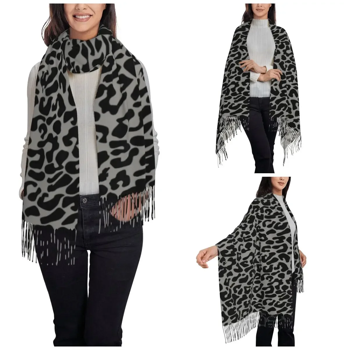 Black Leopard Shawl Wrap for Womens Winter Warm Large Long Scarf Cheetah Animal Pashminas Shawl Scarves