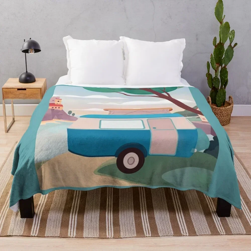 

Vintage Caravan by the Sea Throw Blanket Ultra Plush Cozy Blanket for Napping Sleeping
