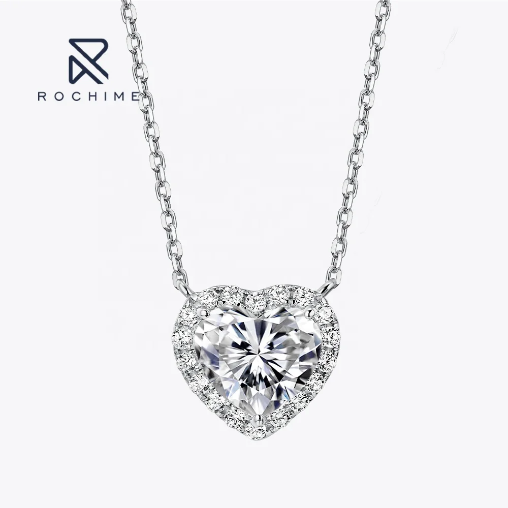 

Rochime Halo Sweet Pendant Heart Necklace S925 Silver Gold Plated 5a Zircon Jewelry For Women