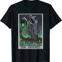 The Hermit Tarot Card Men Vintage T-shirts Gothic Halloween Grim Reaper Horror Tees The Moon Crescent Cat Night Man Cotton Tops