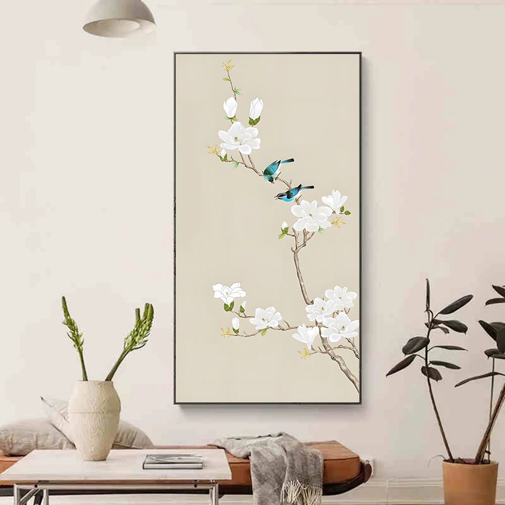 Chinese Simple Ink Art Canvas Poster Flower And Bird Wall Painting Prints Pictures Bedroom Corridor Living Room Decoration Mural