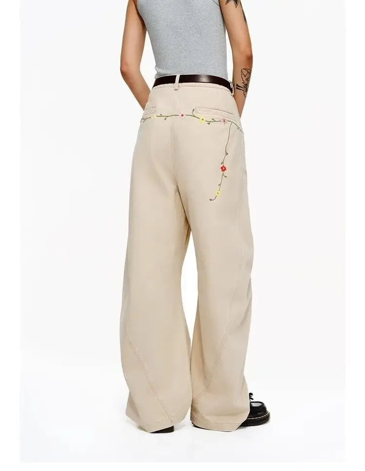 Damskie jeansy baggy z haftem w stylu vintage Y2k na jesień 2025, spodnie dżinsowe Harajuku z lat 90., estetyczne spodnie z lat 2000, odzież oversize.