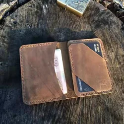 Vintage Original Design Handmade Leather Card Wallet for Men Genuine Leather Short Purse Male Card Holder