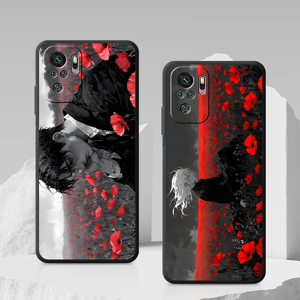 Coque de téléphone noire en TPU motif champ de fleurs rouges et fleurs tristes pour Xiaomi Redmi 15C 8 A5 12 6 7A 9C 12C 8A 6A 9 9A 9T 10 13C A2 Plus