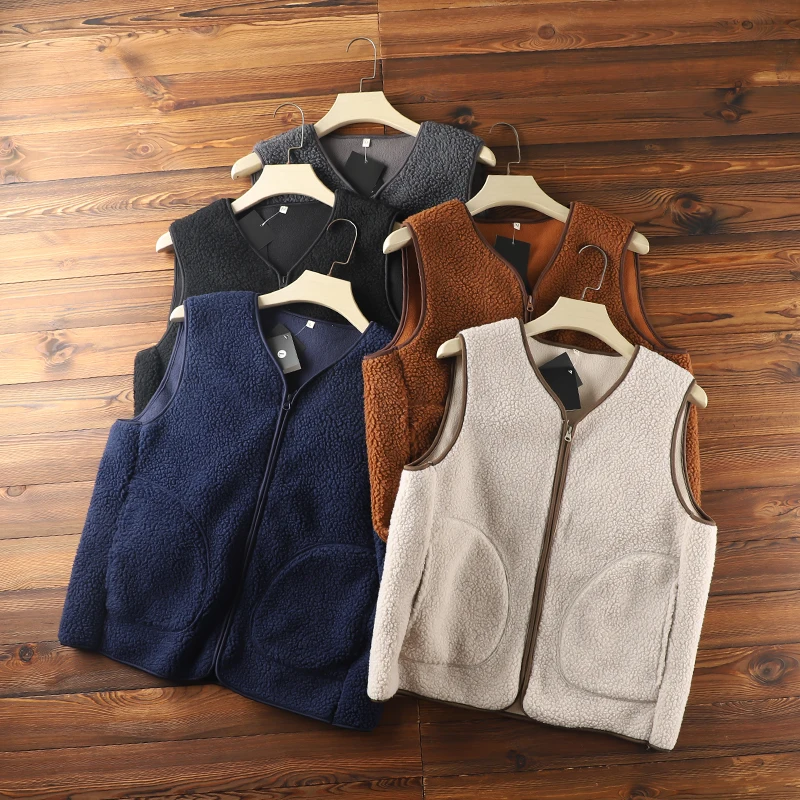 Nordic Double-Sided Fleece Thick Warm Vest Couple Matching Pure Color Autumn Winter Men Women Fashionable Shoulder Pad Vest