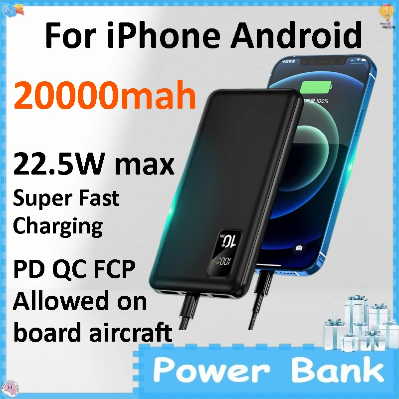 

20000mAh Portable Power Bank 22.5W Super Fast Charging External Battery Universal Charger for IPhone Android Smartphones