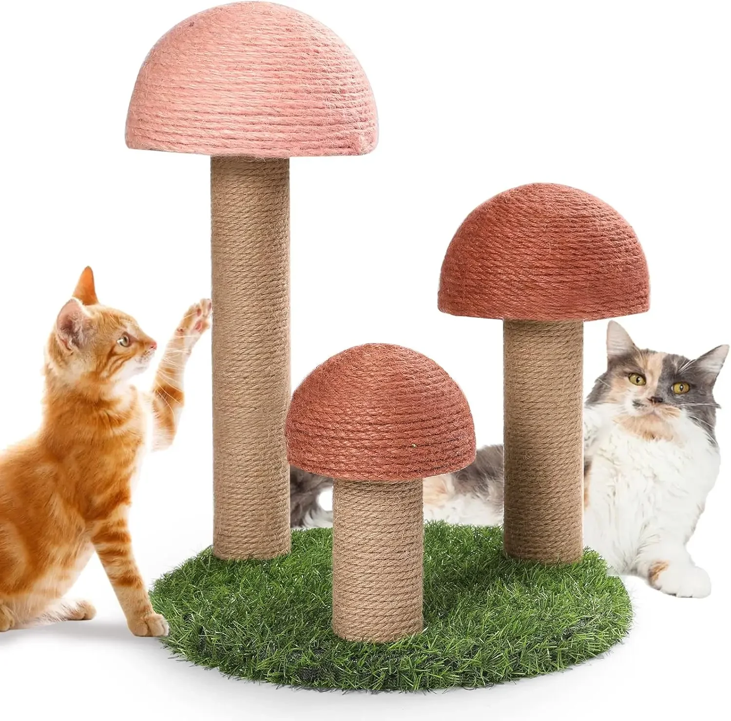 Cat Scratching Post,Mushroom Claw Scratching Post for Cat,Natural Sisal Cat Scratchers with 3 Mushroom Pole,Cat Interactive Toys