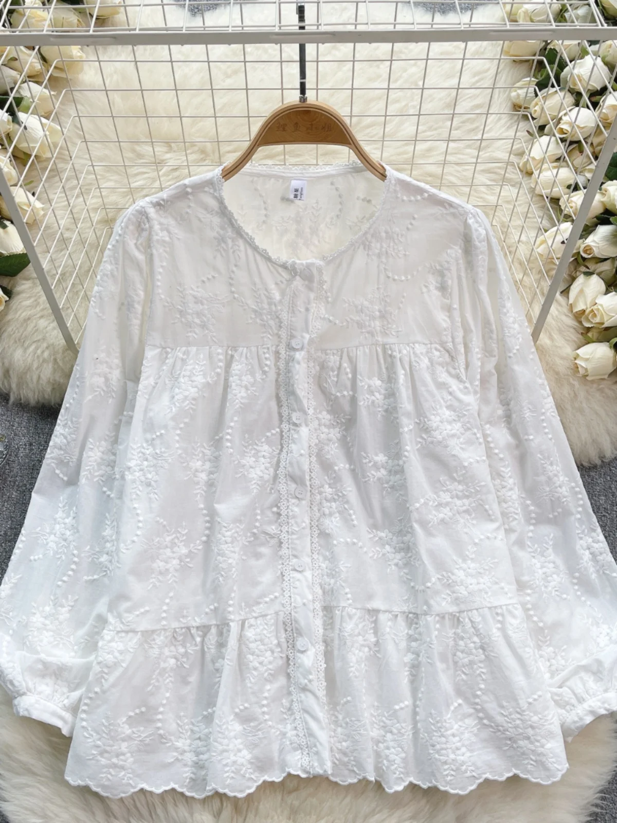 Doux Anti-âge brodé longue Sve irt japonais Sle forêt fille travail lourd coton ample polyvalent poupée irt