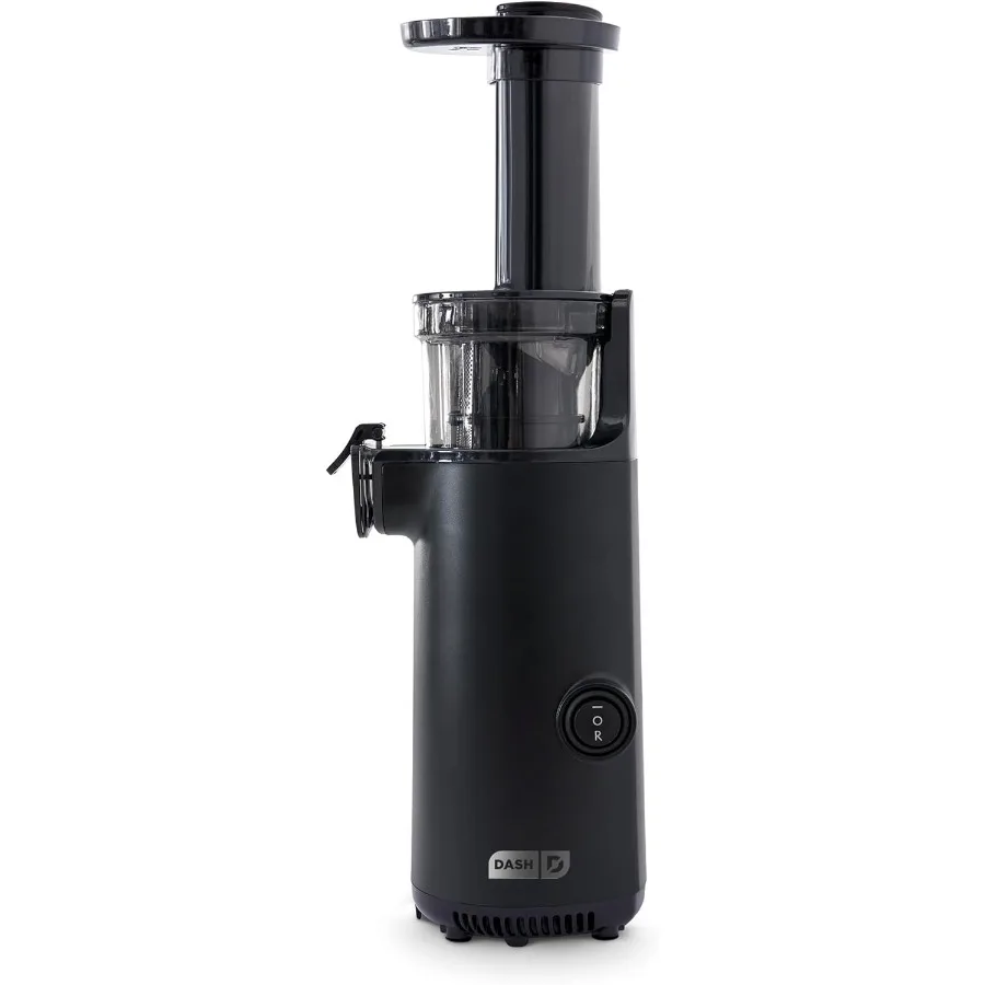 デラックスコンパクト低速ジューサー、簡単洗浄設計、コールドプレス技術、洗浄ブラシ、果肉計量カップ付き