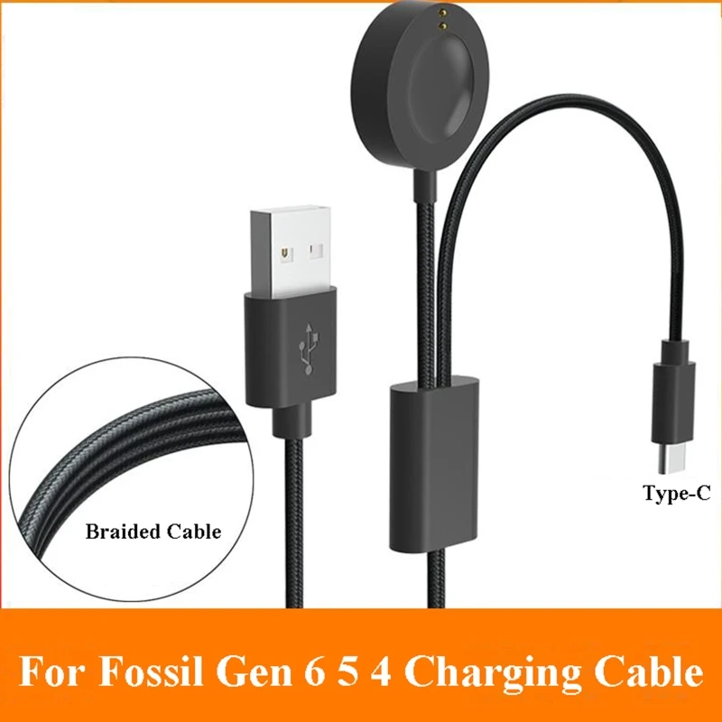 2 in 1 USB Charging Cable Cord Dock Charger Adapter for Fossil Gen 6 5 4 Watch Charging Cable Bracket Stand Smart Watch Holder