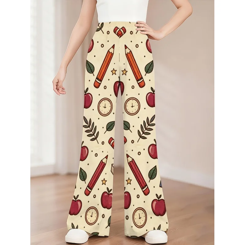 Girls All Over Print Flare Pants Stretchy Bell Bottom Leggings Elastic Waist Pants for Tween Teens Back to School Outfit