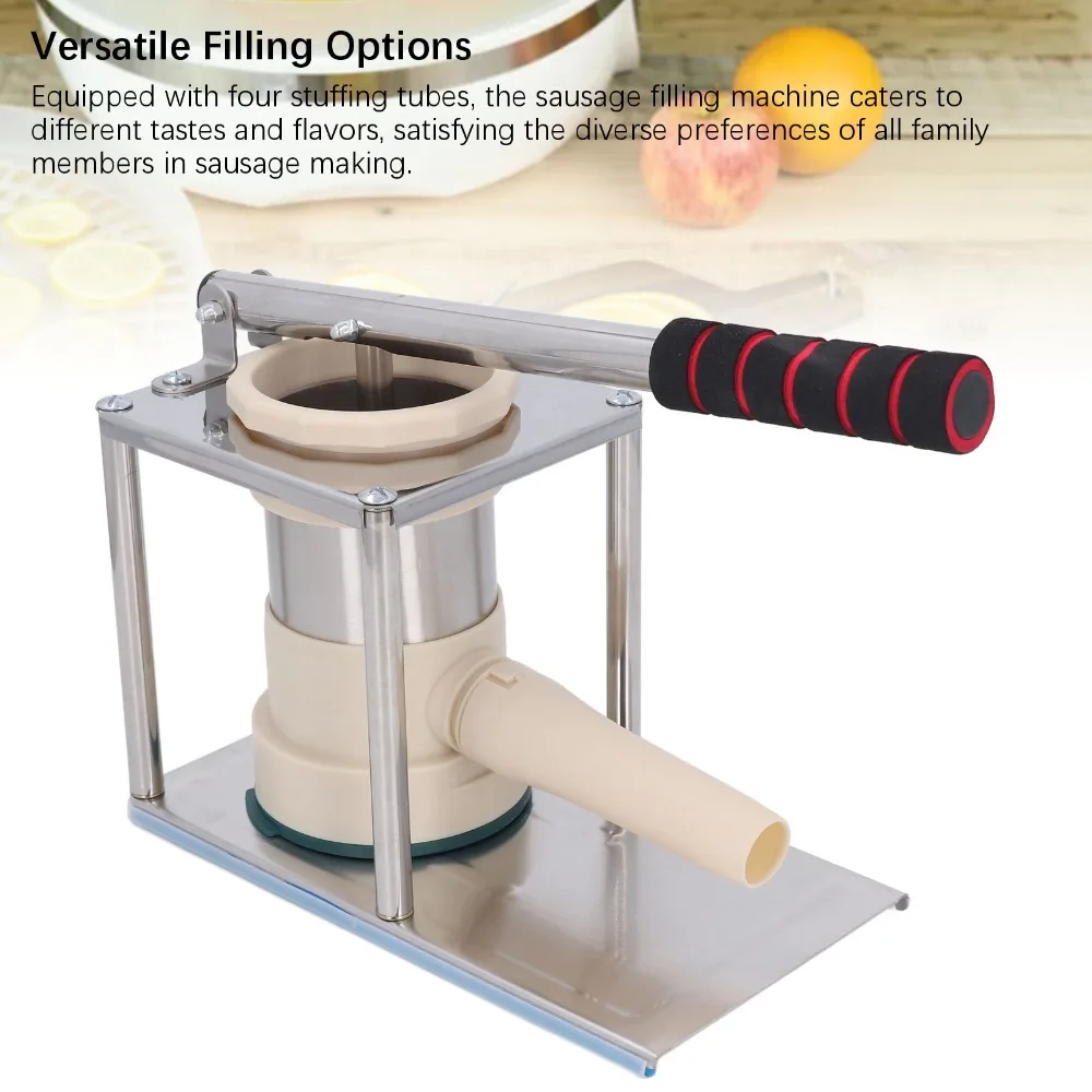 Stainless Steel Sausage Stuffer Machine Vertical Design Silver Homemade Sausage Filler 4 Stuffing Tubes Easy Clean