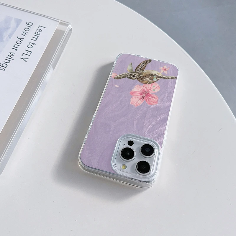Rosa tartaruga do mar padrão caso de telefone para iphone 17 ar 16 16e 15 14 13 12 11 pro max 8 7 plus capa traseira brilhante