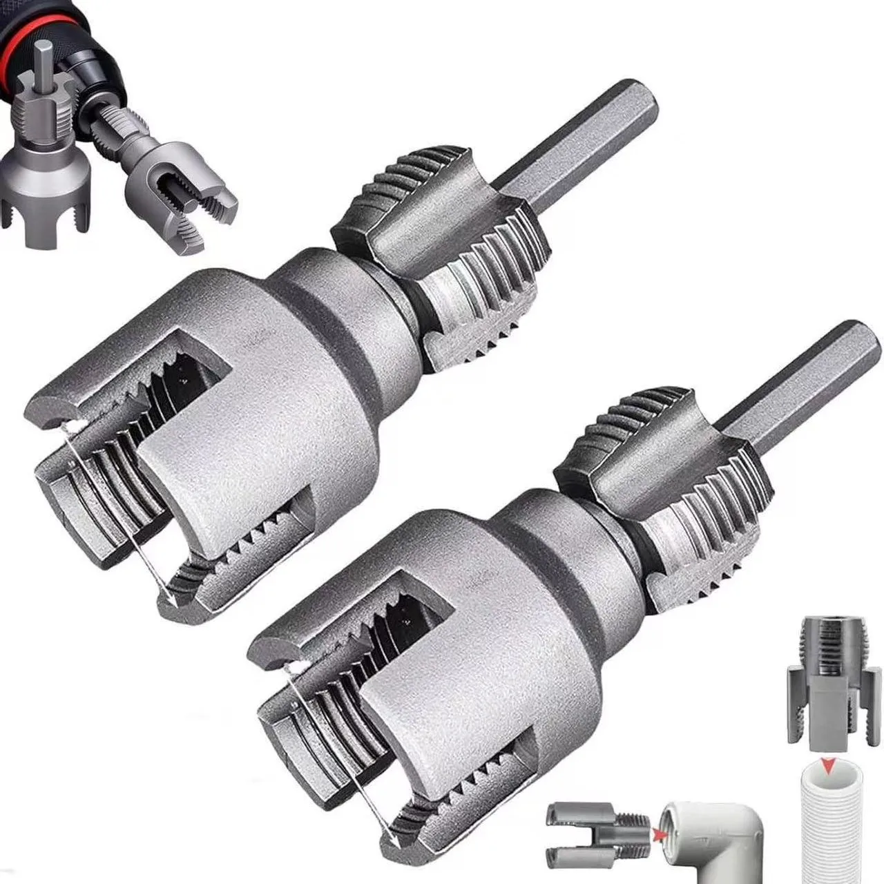2PCS 20MM+25MM Water Pipe Threader Tapping Tool 1/2 with 3/4 Inch Internal External Thread Integrated Die Water Pipe Opener